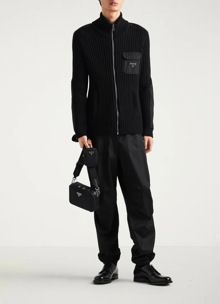Cardigan Prada din tricot cu nervuri și inserții din cașmir.