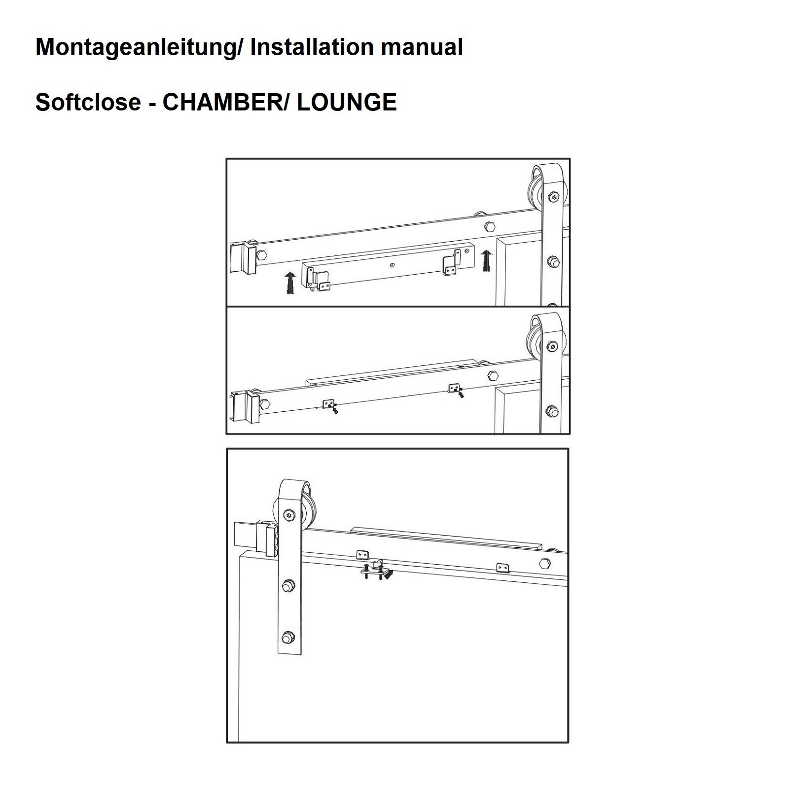 SO-TECH® Schiebetür Schiebetürbeschlag LOUNGE mit Soft-Close schwarz aus Stahl, belastbar bis 100 kg, Komplettset