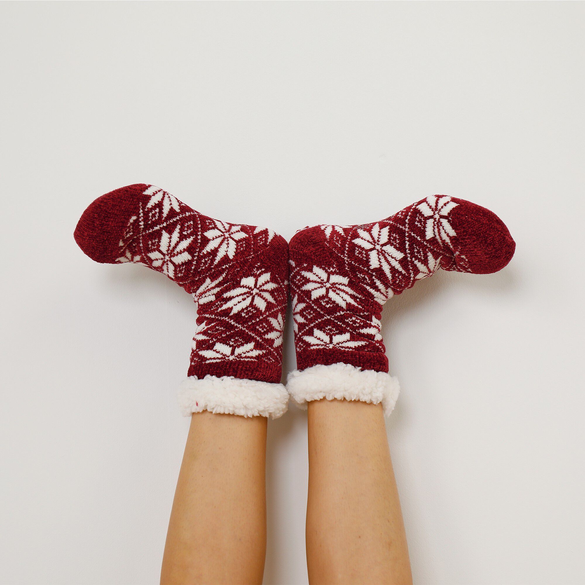 Chaussettes maille chenille fourrées antidérapantes
