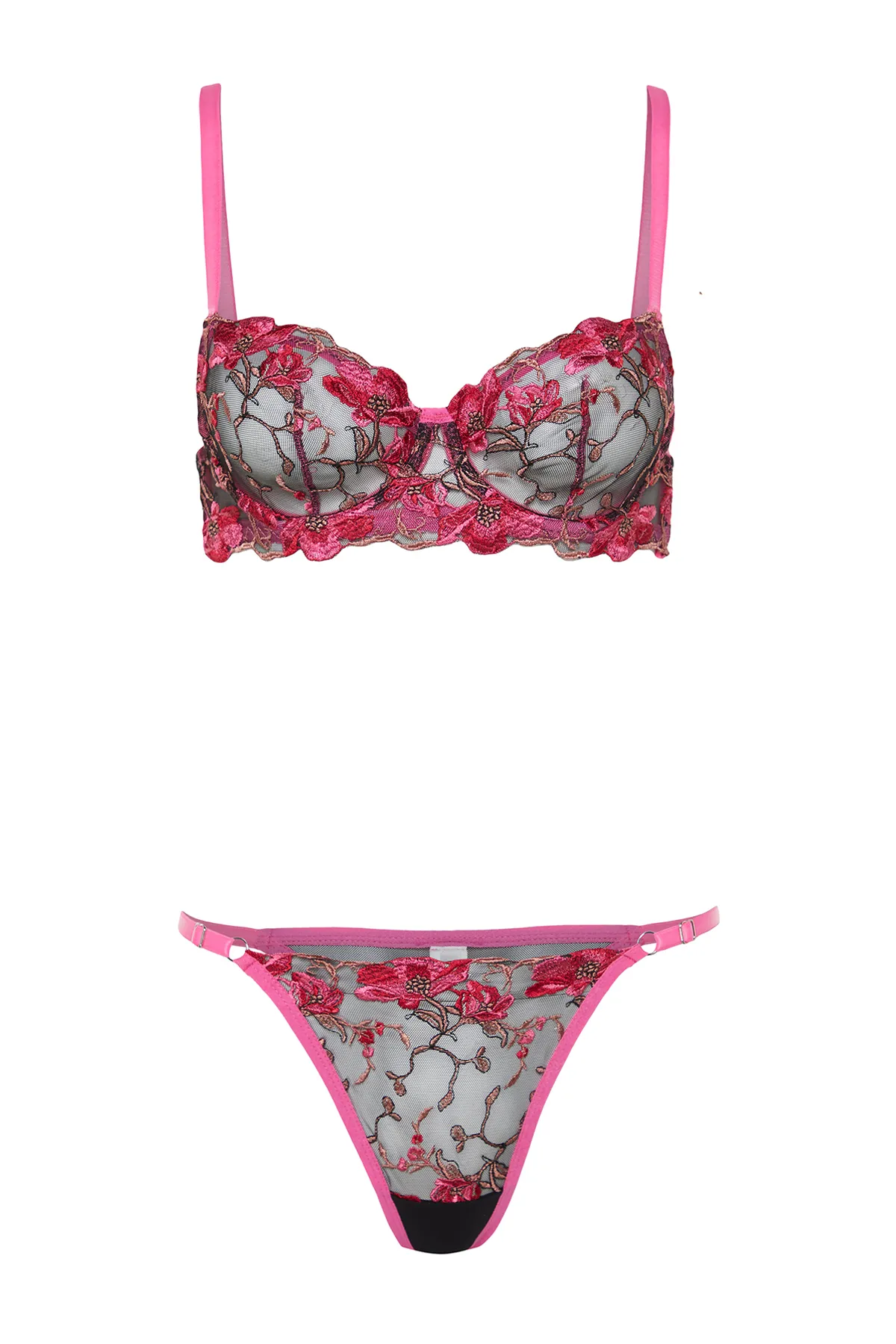 Trendyol Collection  Fuchsia Brode Floral Seil Riemen Kappenloses Strick-Unterwäsche-Set THMSS24CC00011
