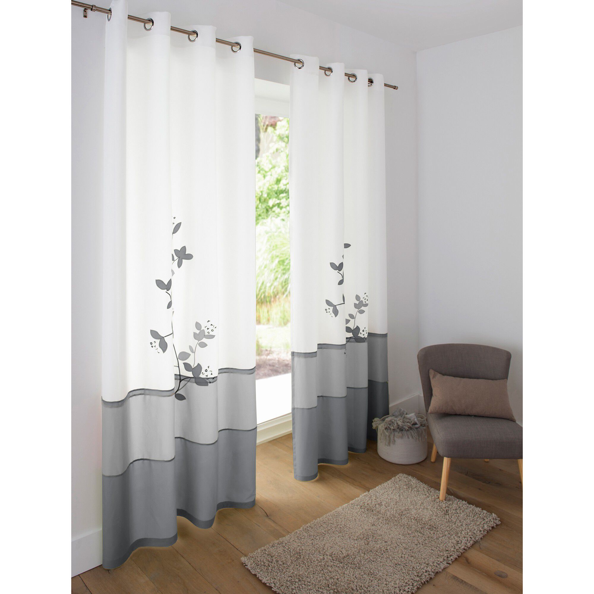 Rideau panneau voile motif orchidée finition oeillets