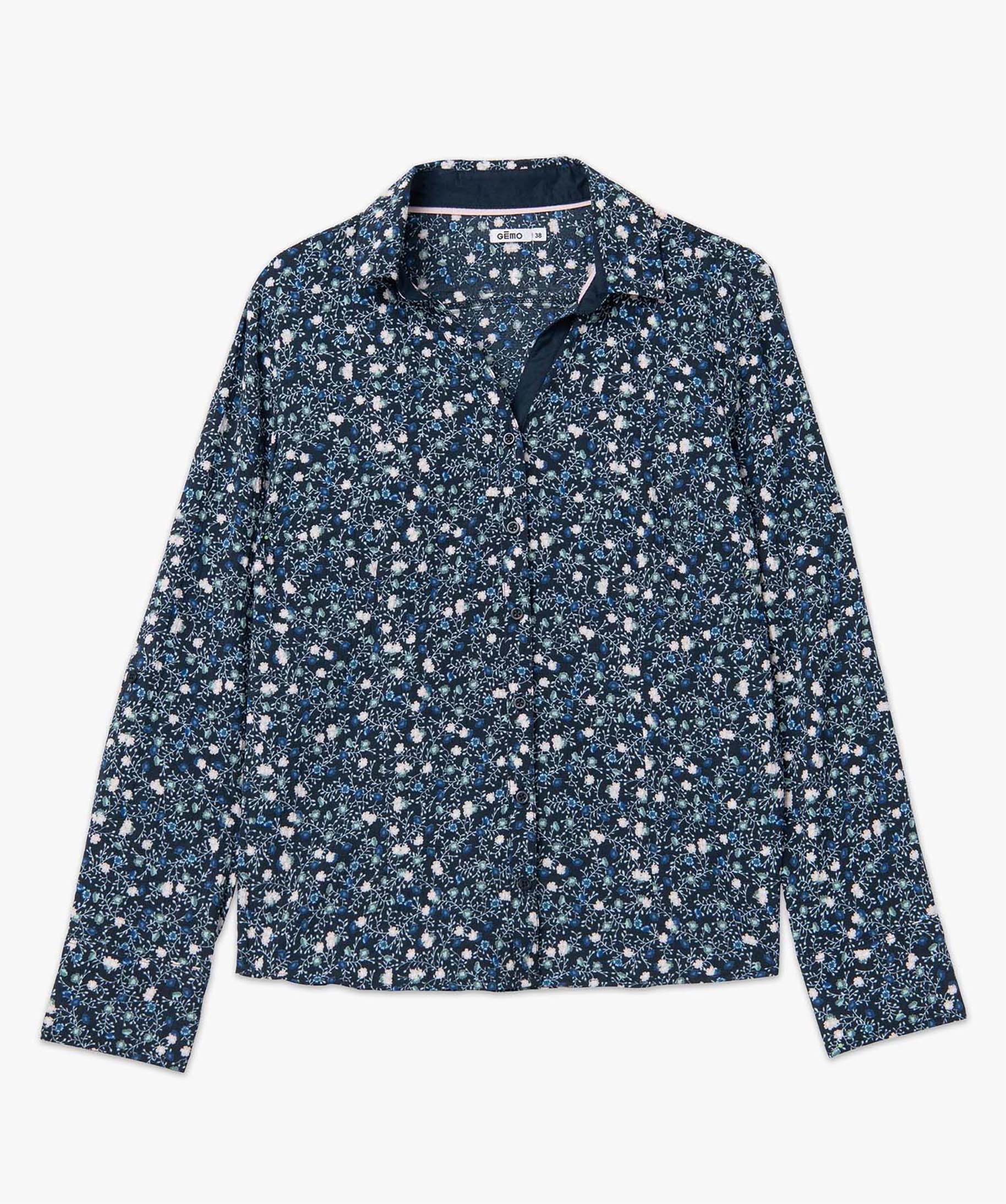 Chemise femme à motifs fleuris avec manches retroussables imprime | GEMO