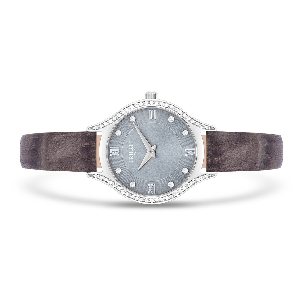 Trilani Montre à quartz en Cuir véritable en Gris Montre