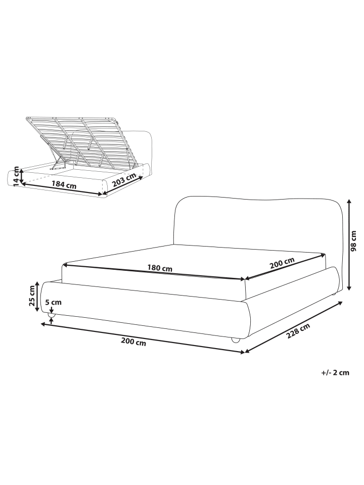 Beliani Doppelbett BLAGNAC in Grau - (W) 200 x (H) 98 x (L) 228 cm günstig kaufen onesize