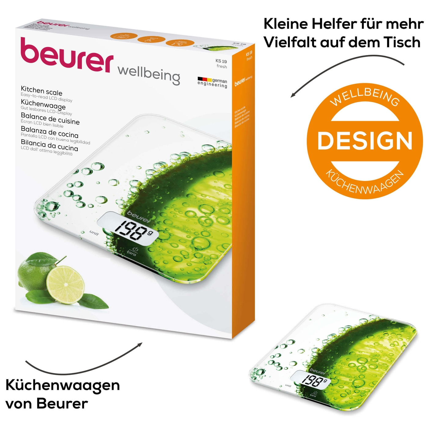Beurer Küchenwaage KS 19 Fresh-Küchenwaage mit stylischer Glasoberfläche & Tarafunktion