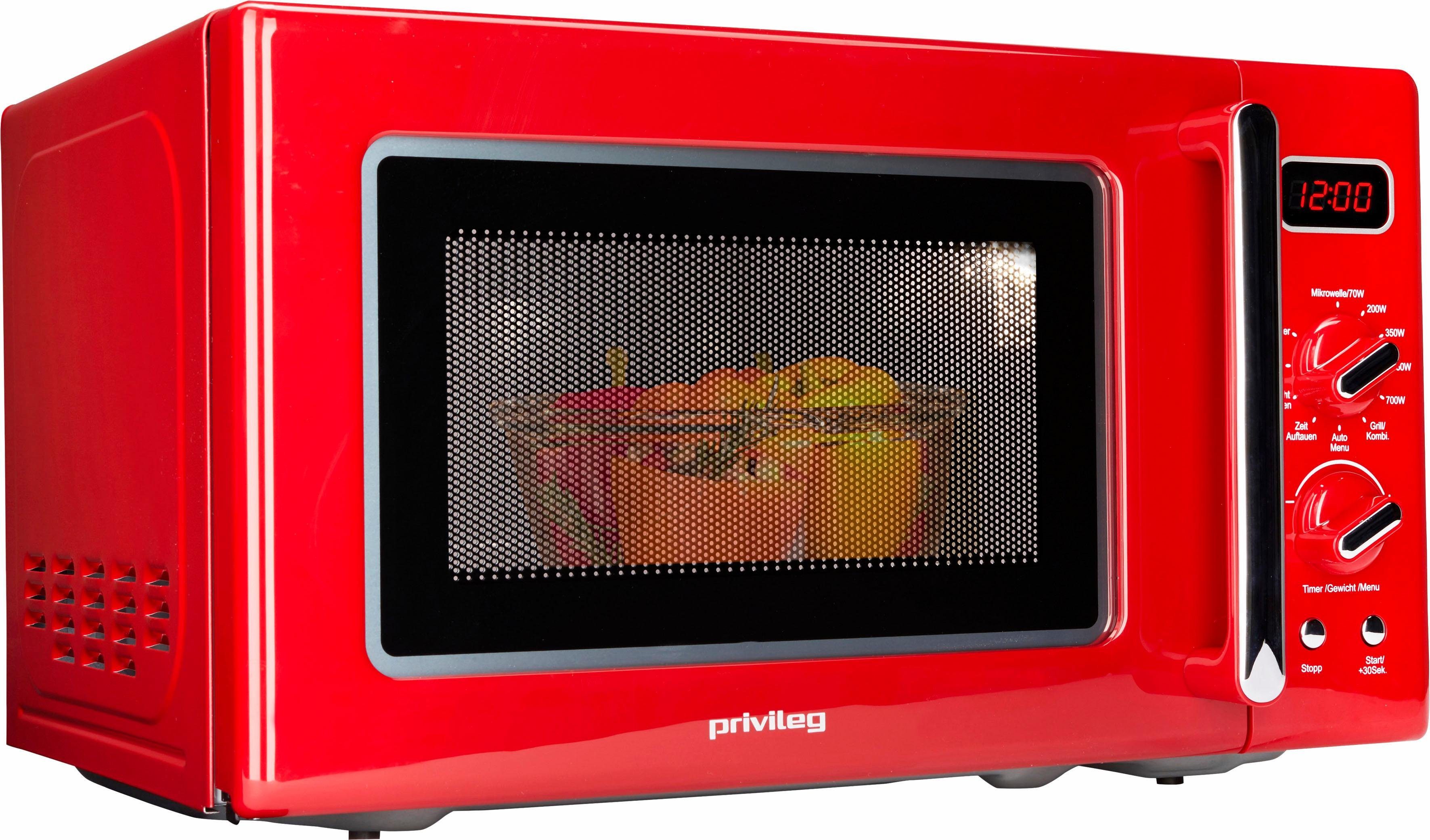 Privileg Mikrowelle 450555, Grill, 20 l, im Retro-Design, 8 Automatikprogramme, rot