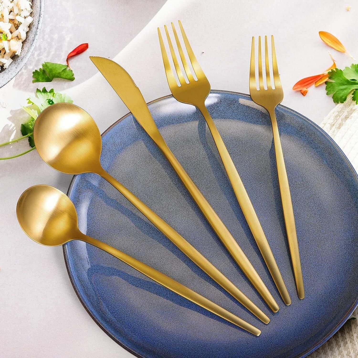 Coisini Besteck-Set 60tlg.Edelstahl Gold Besteckset für 12Personen Spülmaschinenfest