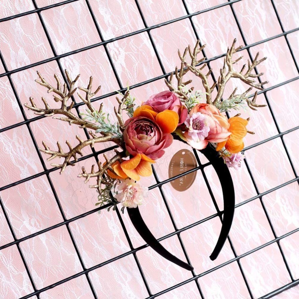 Jormftte Haarband Rentierstirnband mit Blumen,Hirsch