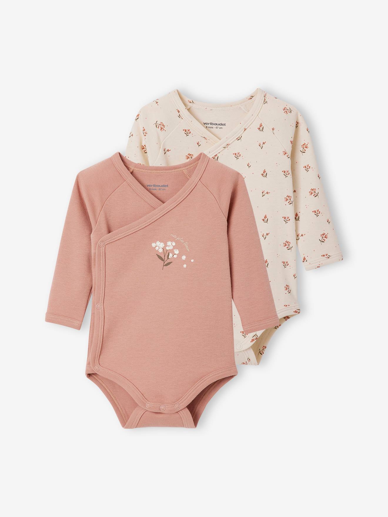 Lot de 2 bodies manches longues bébé ouverture naissance bleu grisé