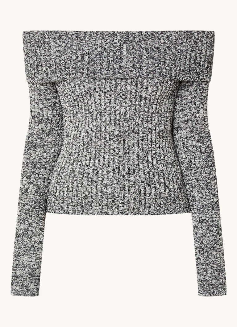 Sweter Envii Entopo o grubym splocie z odkrytym dekoltem i melanżowym nadrukiem.