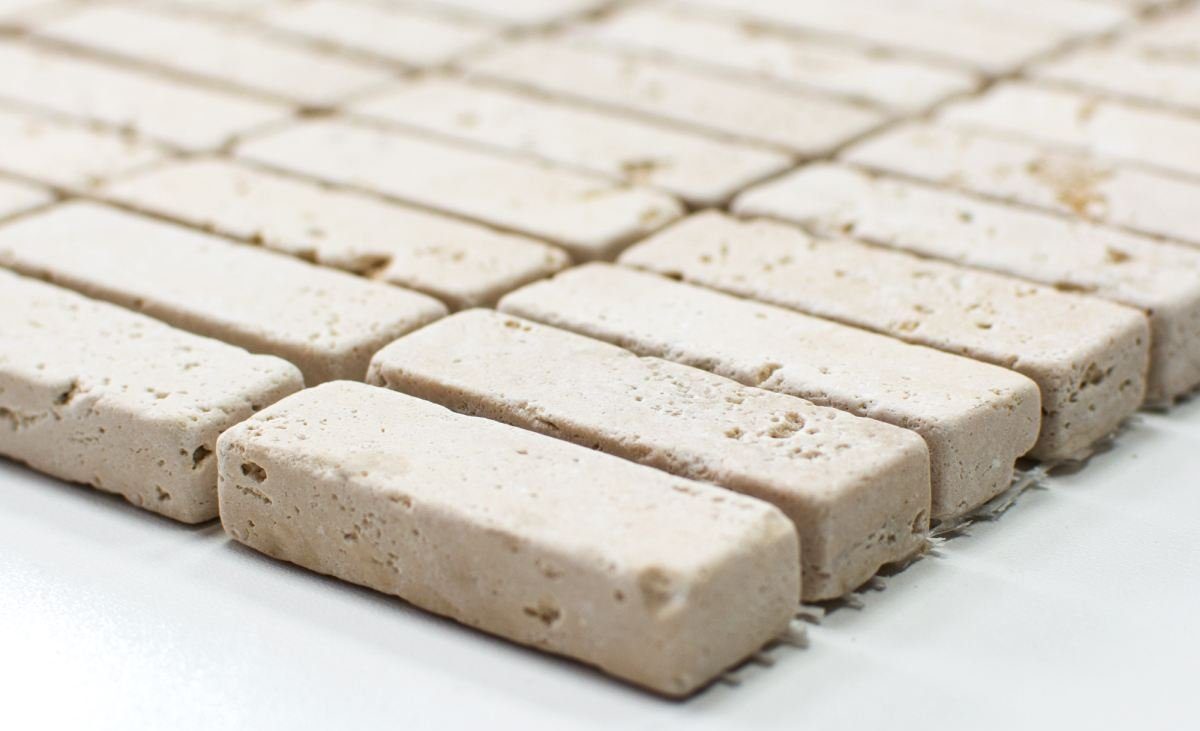 Mosani Mosaikfliesen Travertin Terrasse Wand Boden Naturstein beige creme Küche Bad
