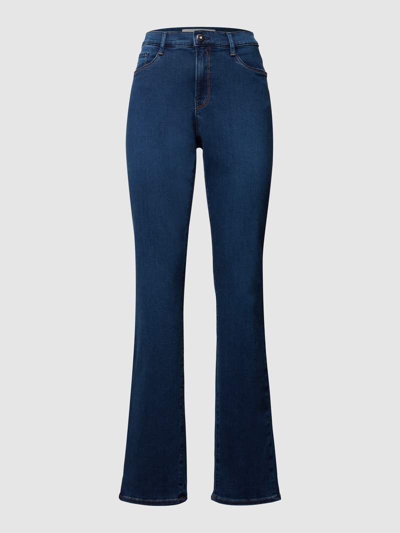 Jeans mit Label-Patch aus Leder Modell 'Carola' in blau