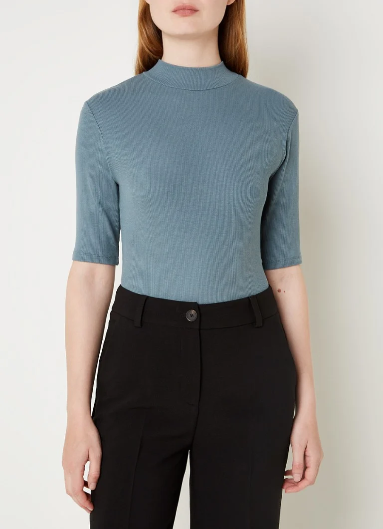 Modström Krown ribbed knit top with stand-up collar