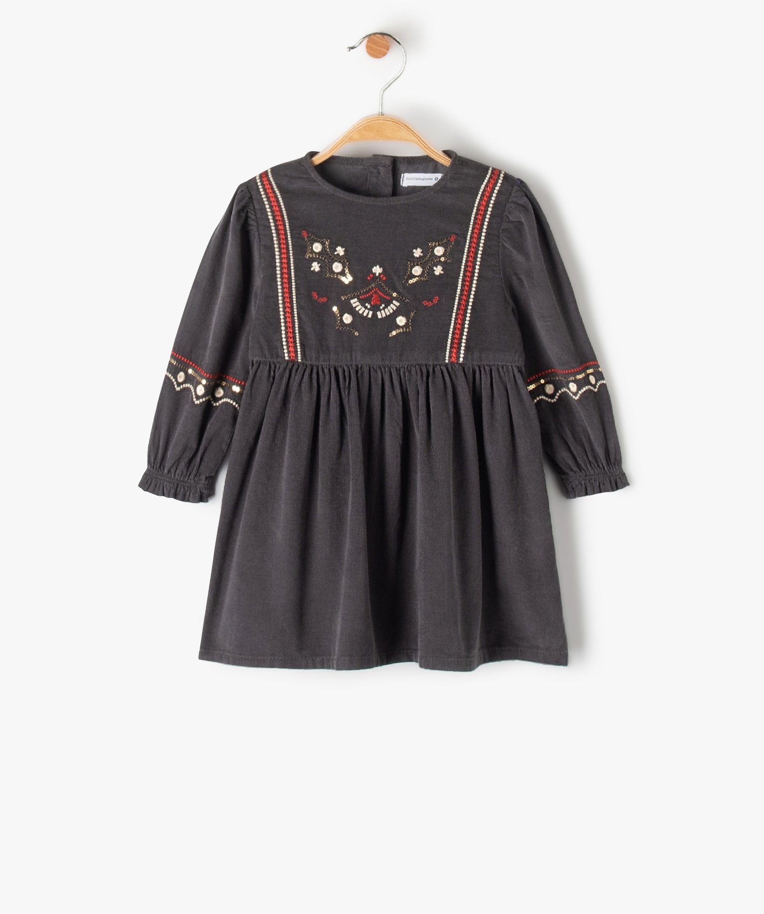 Robe bébé fille en velours avec broderies et sequins - Lul... gris fonce | GEMO
