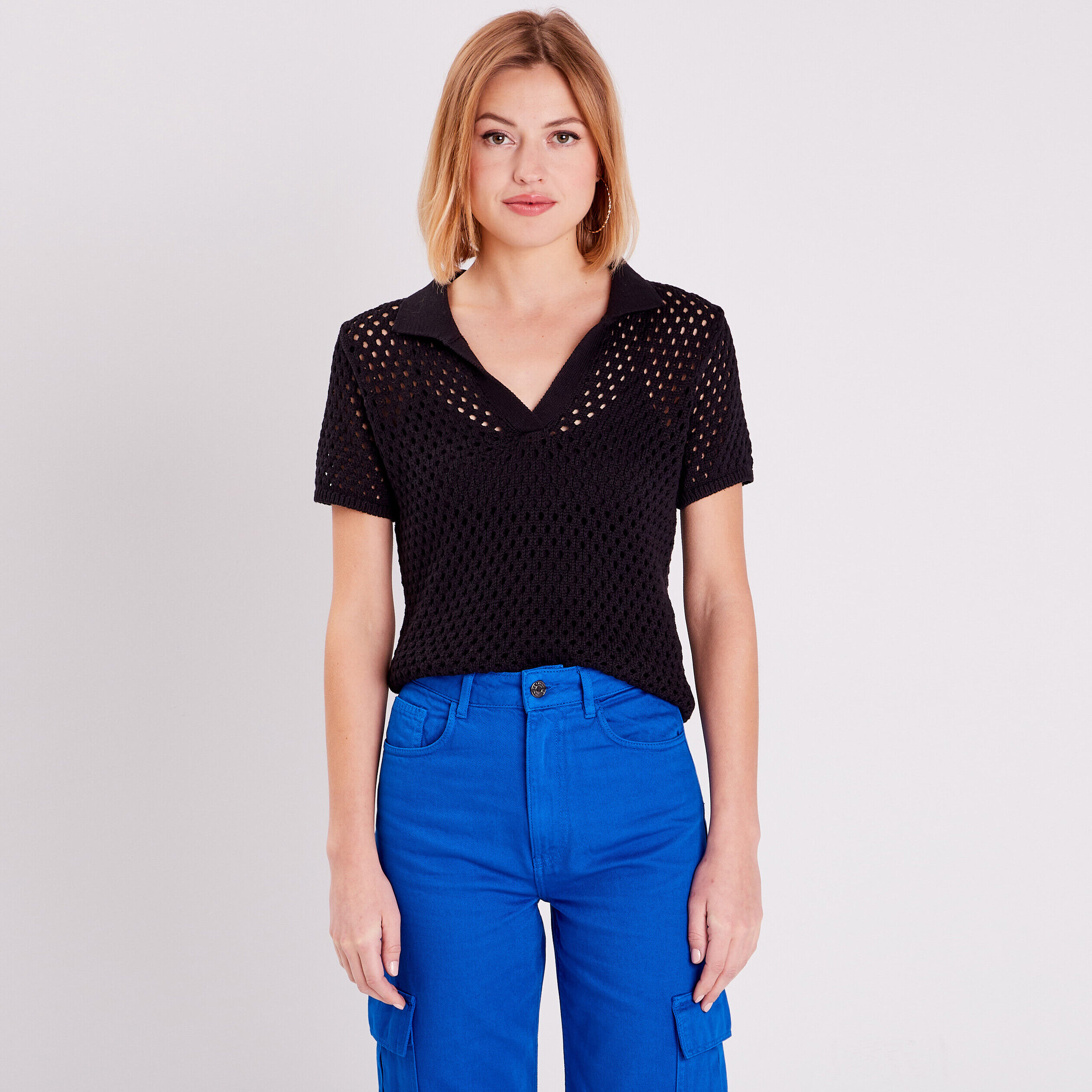Polo manches courtes noir femme | Cache Cache