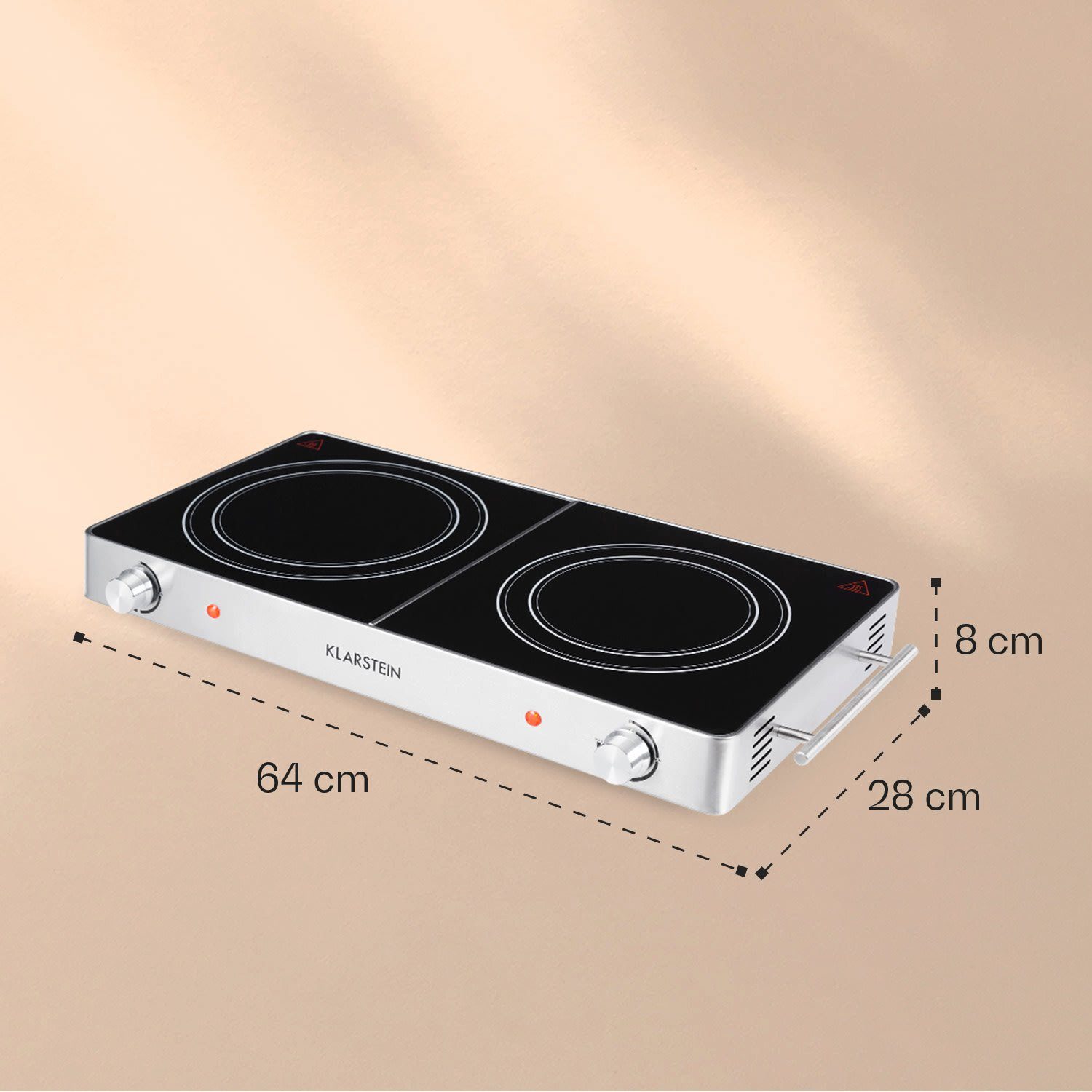 Klarstein Doppelkochplatte VariCook Duo Kochplatte 3000W Edelstahlgehäuse Tragegriffe, Kochplatte 2 Platten Glaskeramik Kochfeld