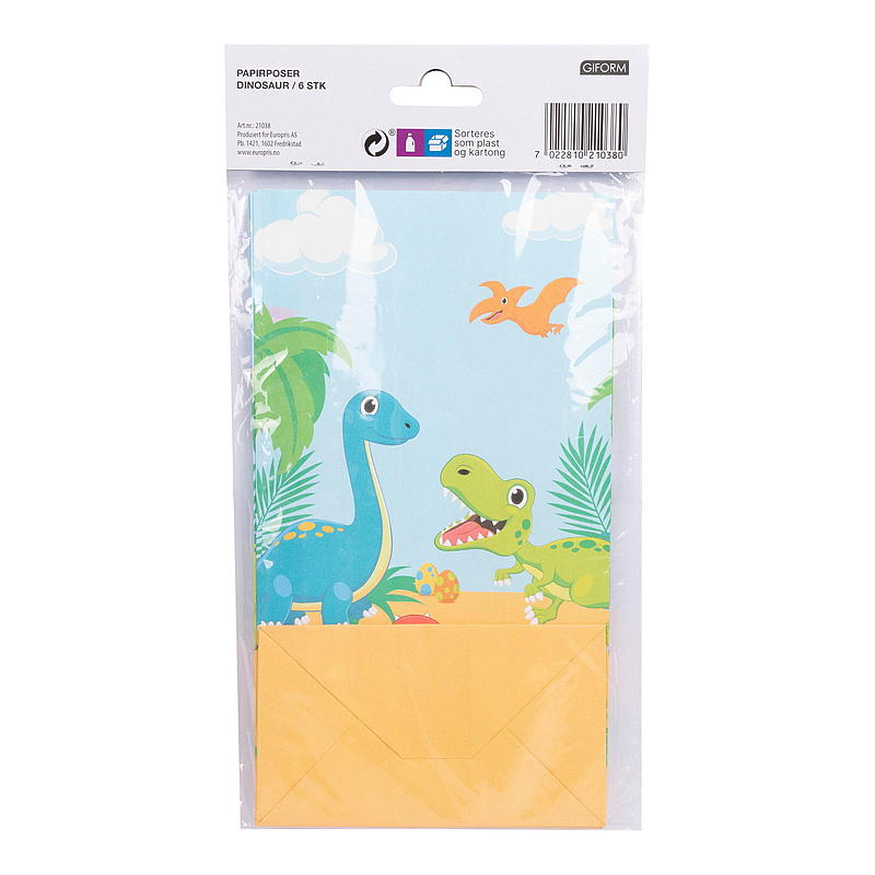 Giform Papirpose 6 stk Dinosaur