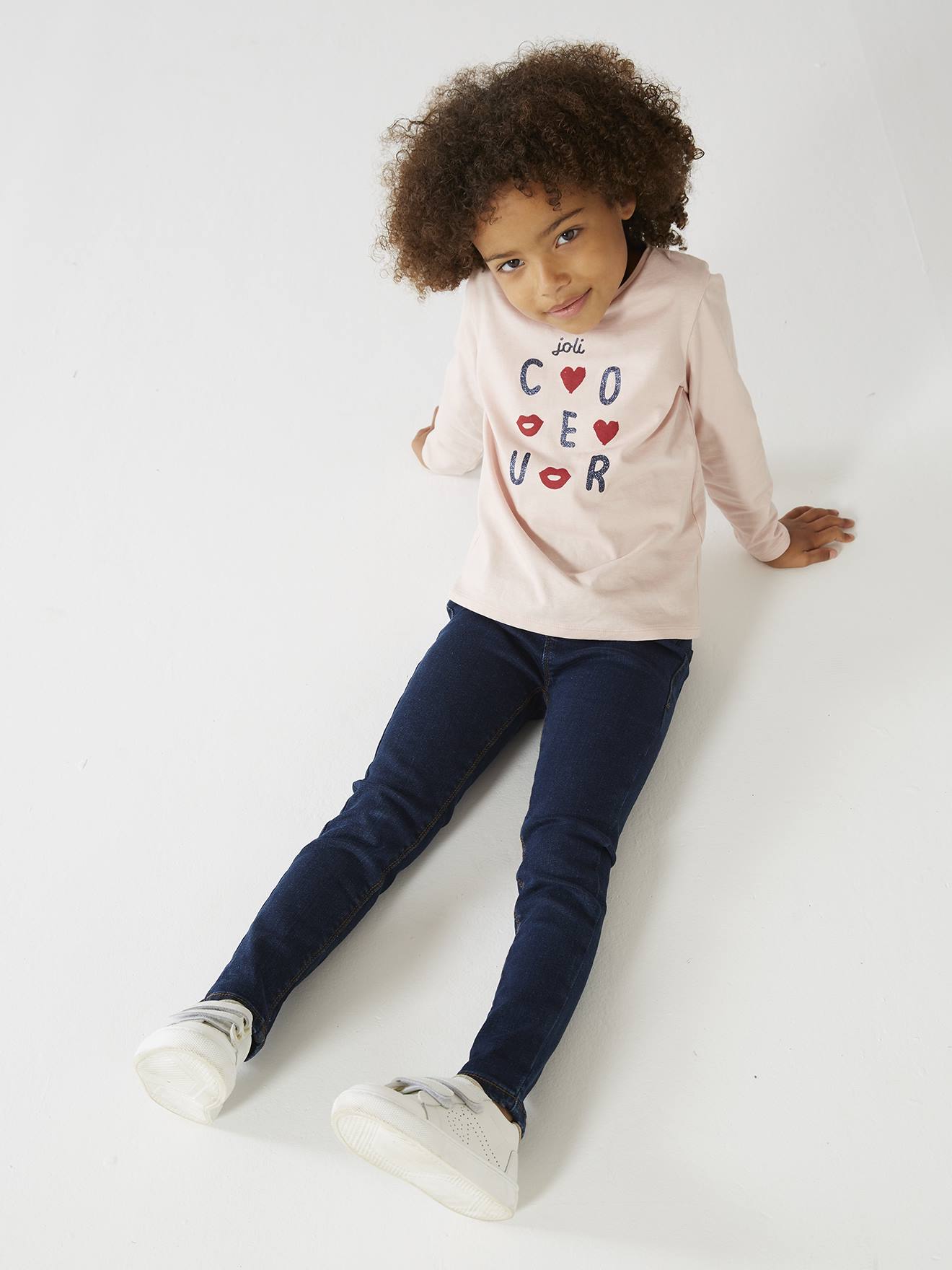 T-shirt Basics message irisé fille manches longues bleu marine