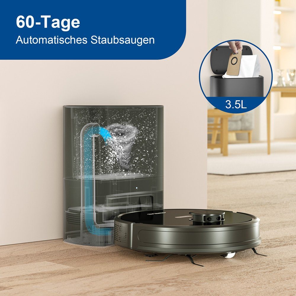 aonus Saugroboter i8 Nass-Trocken-Saugroboter Saug- und Wischroboter 3700Pa, 42,00 W, mit Beutel, App Steuerung und 3,5L-Automatisches Staubsauger-System.Laser