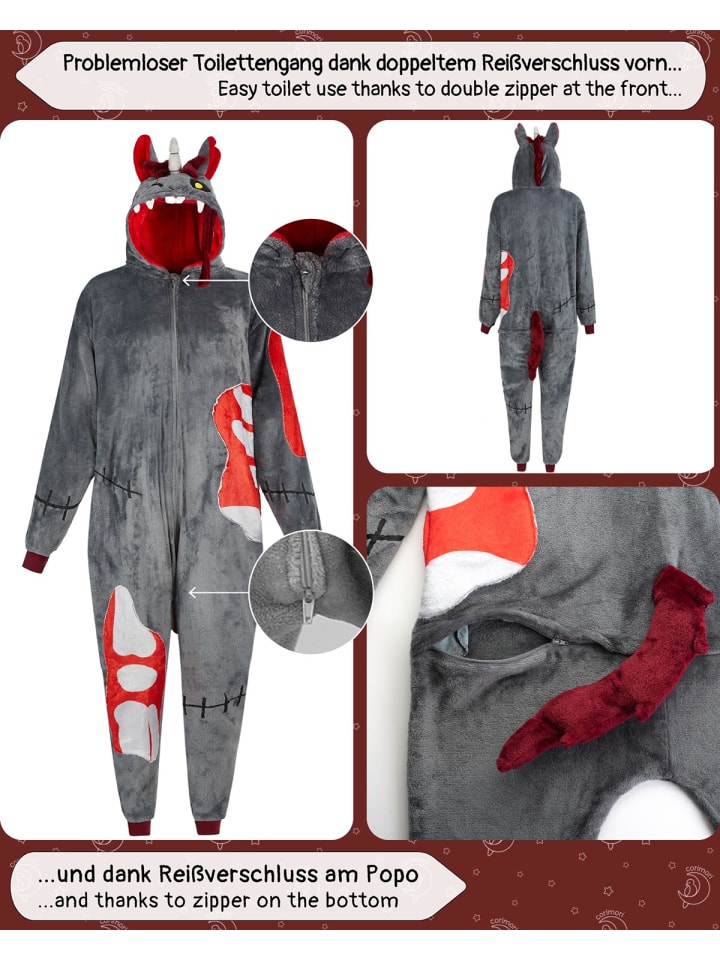 Corimori Zombie Ganzkörperkostüm Onesie für Erwachsene in Grau günstig kaufen