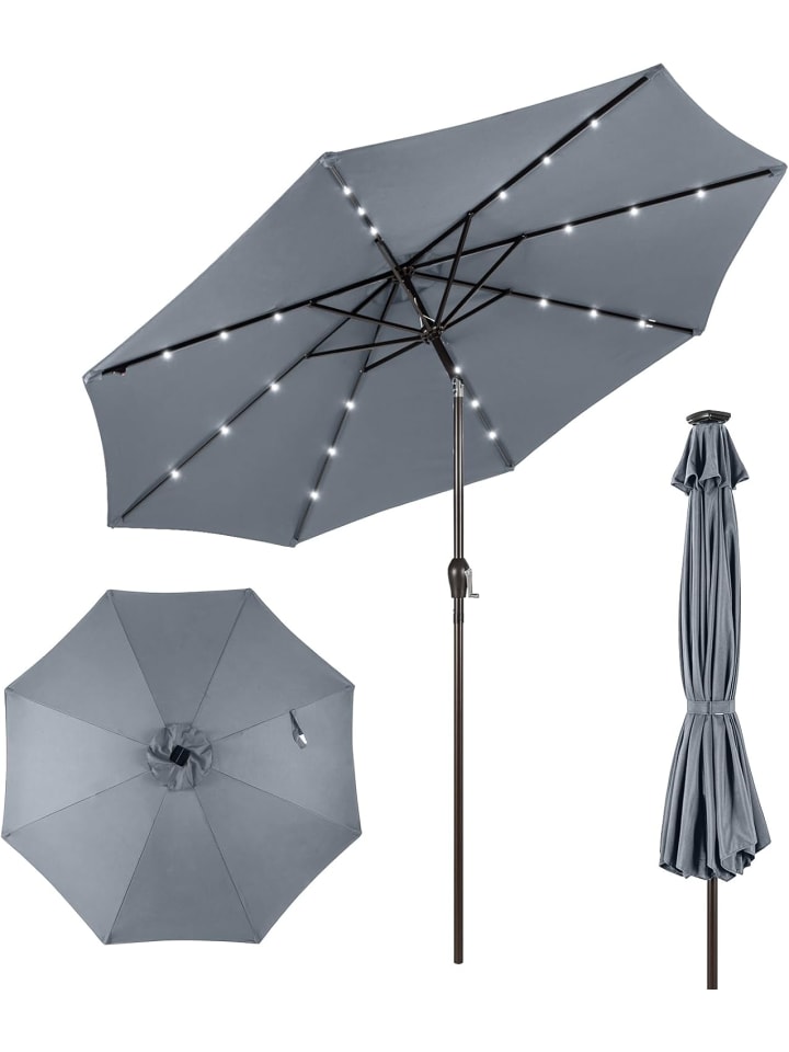 COSTWAY Sonnenschirm 300 cm mit LED-Solar-Beleuchtung in Grau günstig kaufen onesize