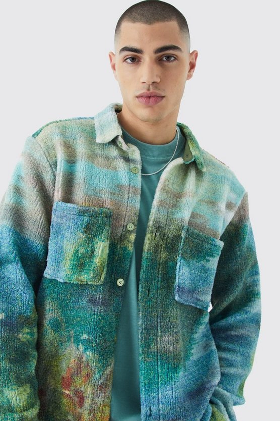 Borg-Overshirt mit Wasserfarben-Print