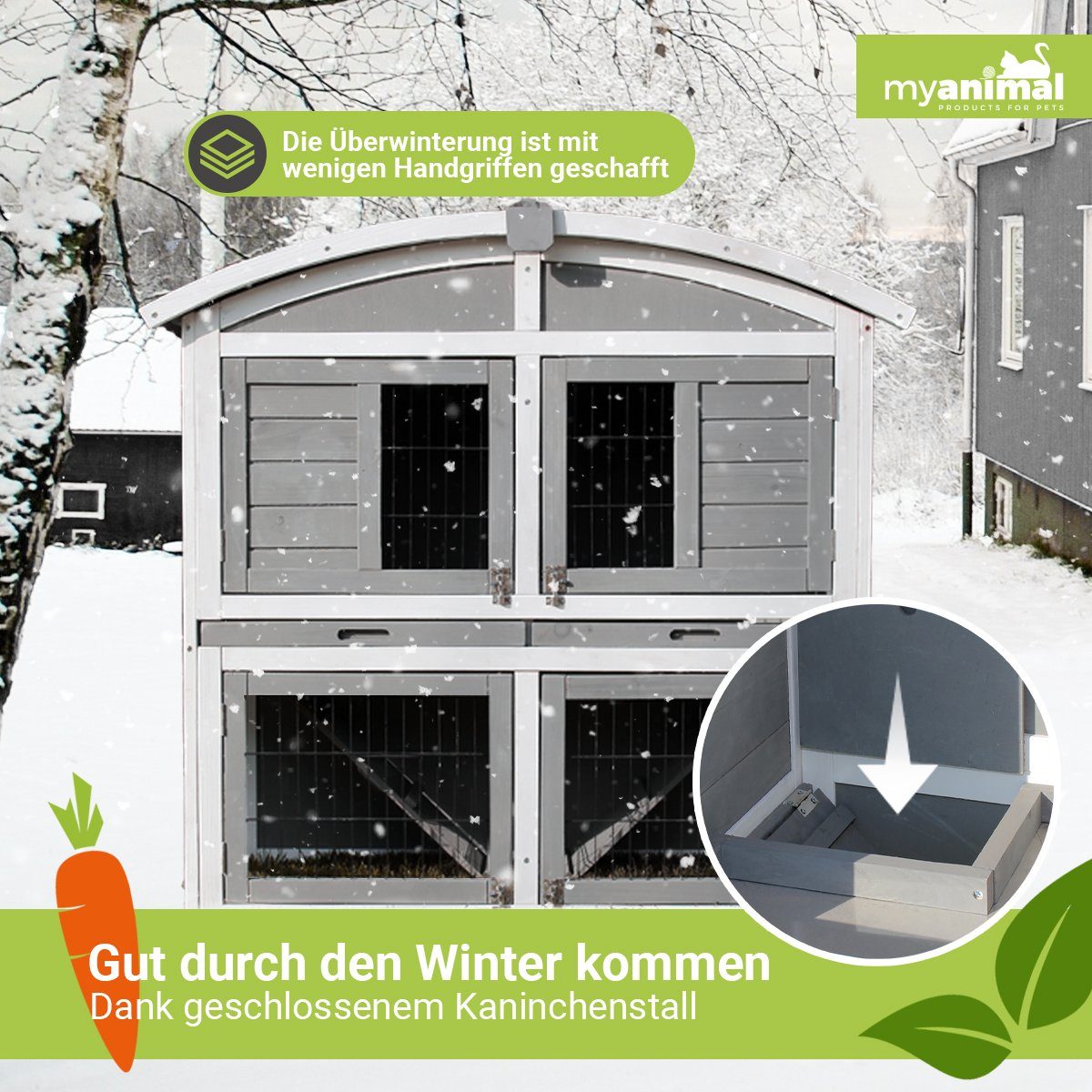 My Animal Kleintierstall XXL Hasenstall MH-33 - 2 Etagen - Wetter - & Winterfest, Doppelstockhaus - Ebenen und mittig trennbar - Kaninchenstall Käfig