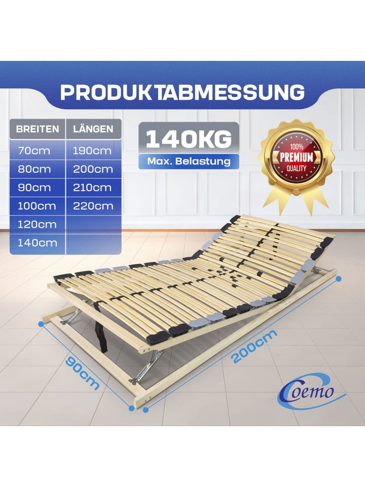 Coemo 7-Zonen Lattenrost PREMIUM Kopf-Fußteil verstellbar in Natur günstig kaufen