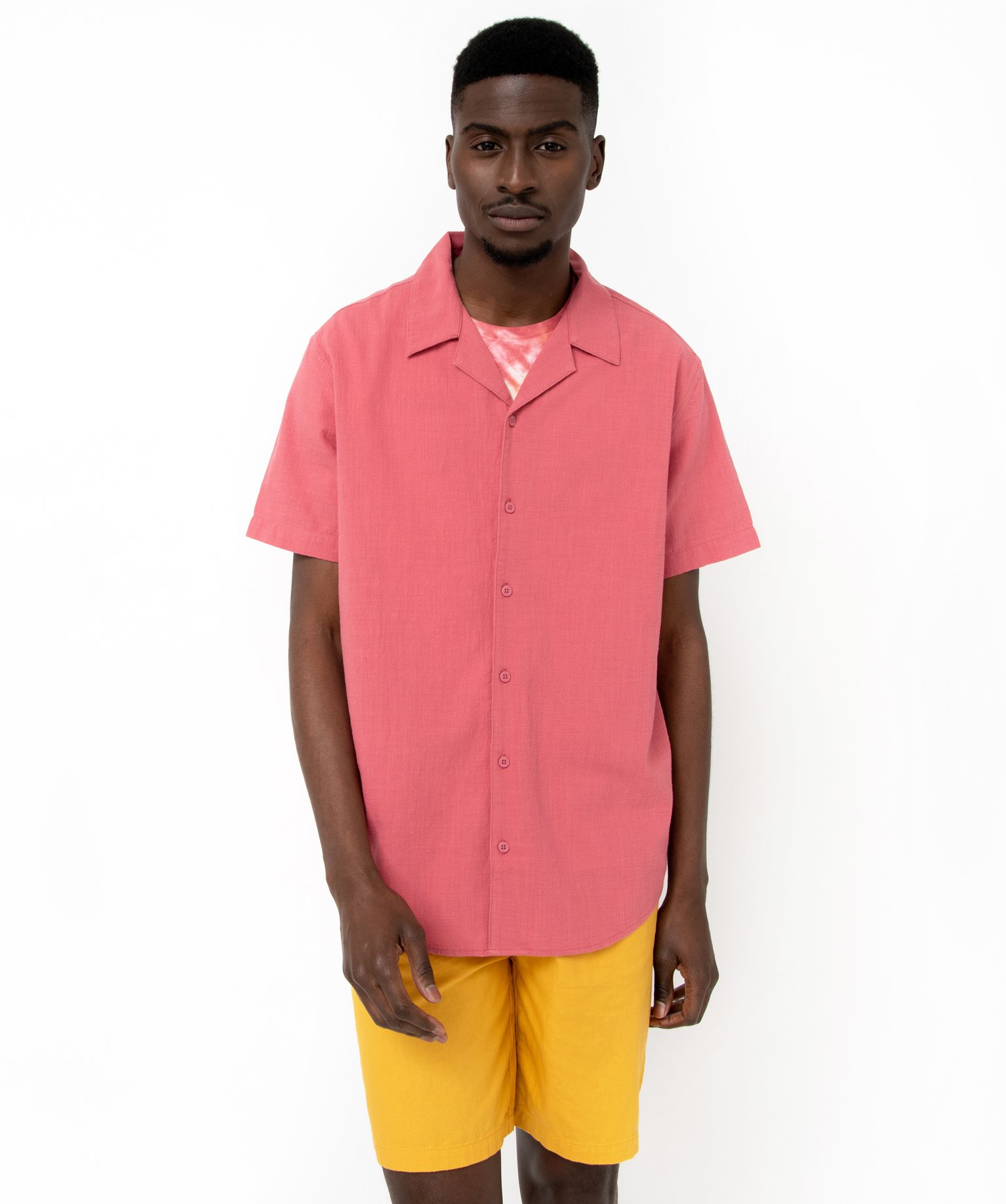 Chemise à manches courtes en coton froissé homme rose fonce | GEMO