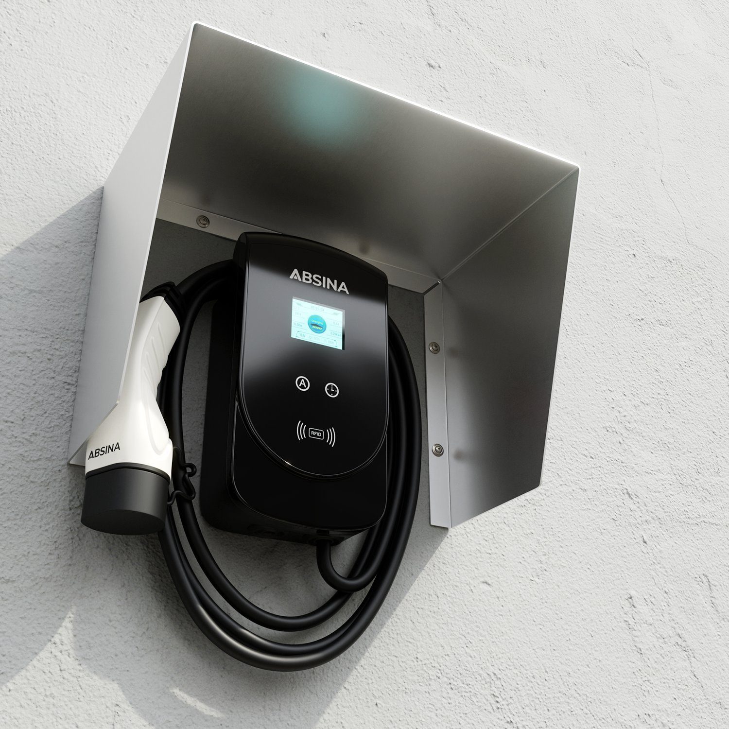 ABSINA Edelstahl Dach für Wallbox - Abdeckung für Wallbox - Wetterschutzdach Elektroauto-Ladestation-Halterung