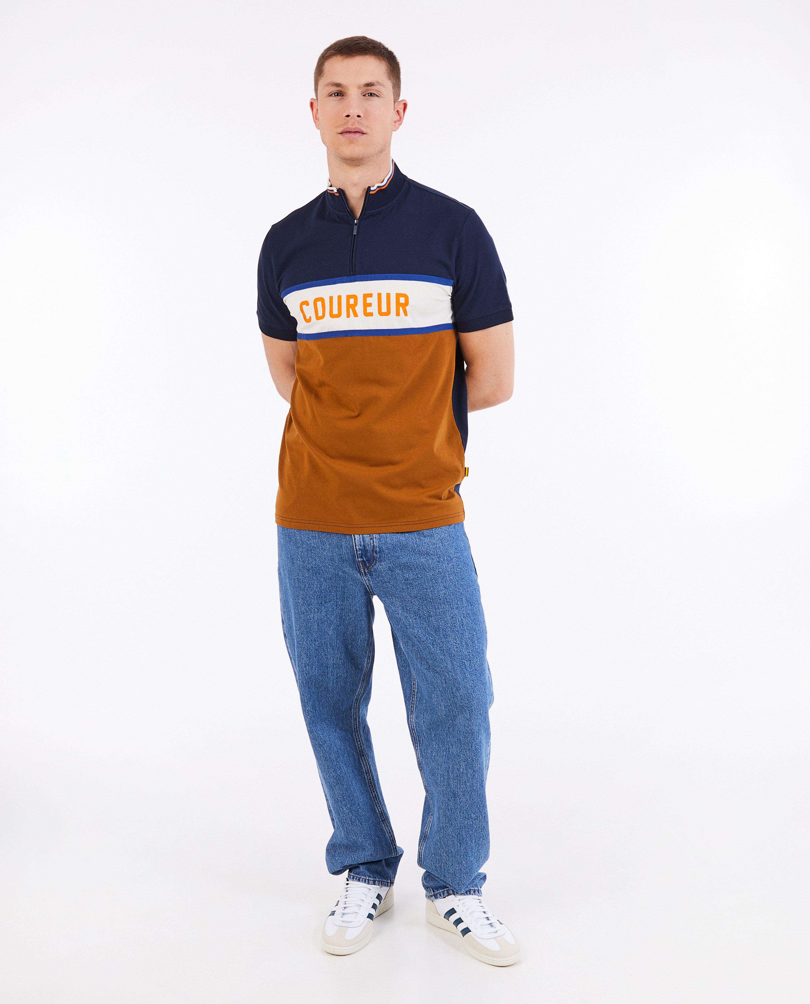 Tricou ciclism Baptiste cu blocuri de culoare, albastru închis pentru adulți