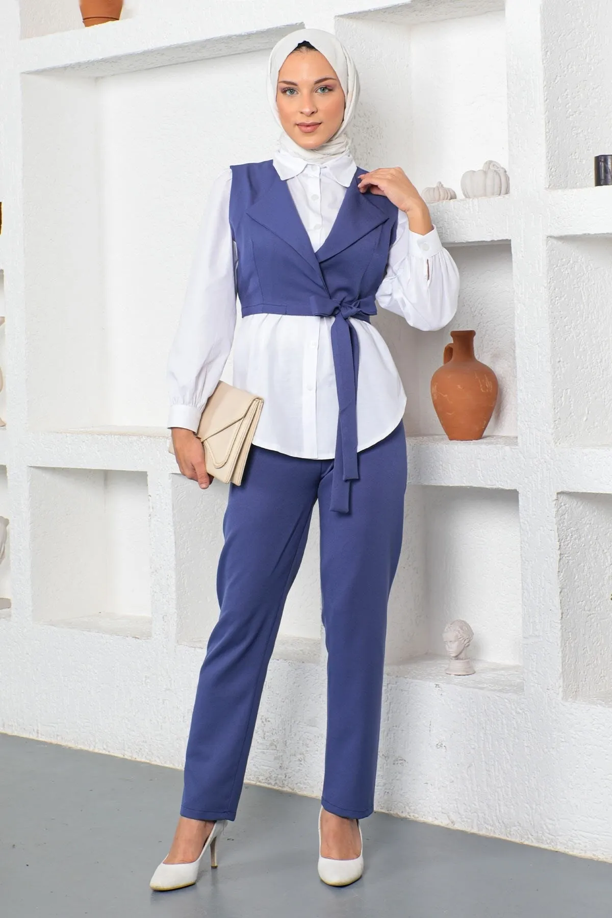 Modamihram  Dreiteiliger Anzug mit kurzer Jacke Indigo 19200