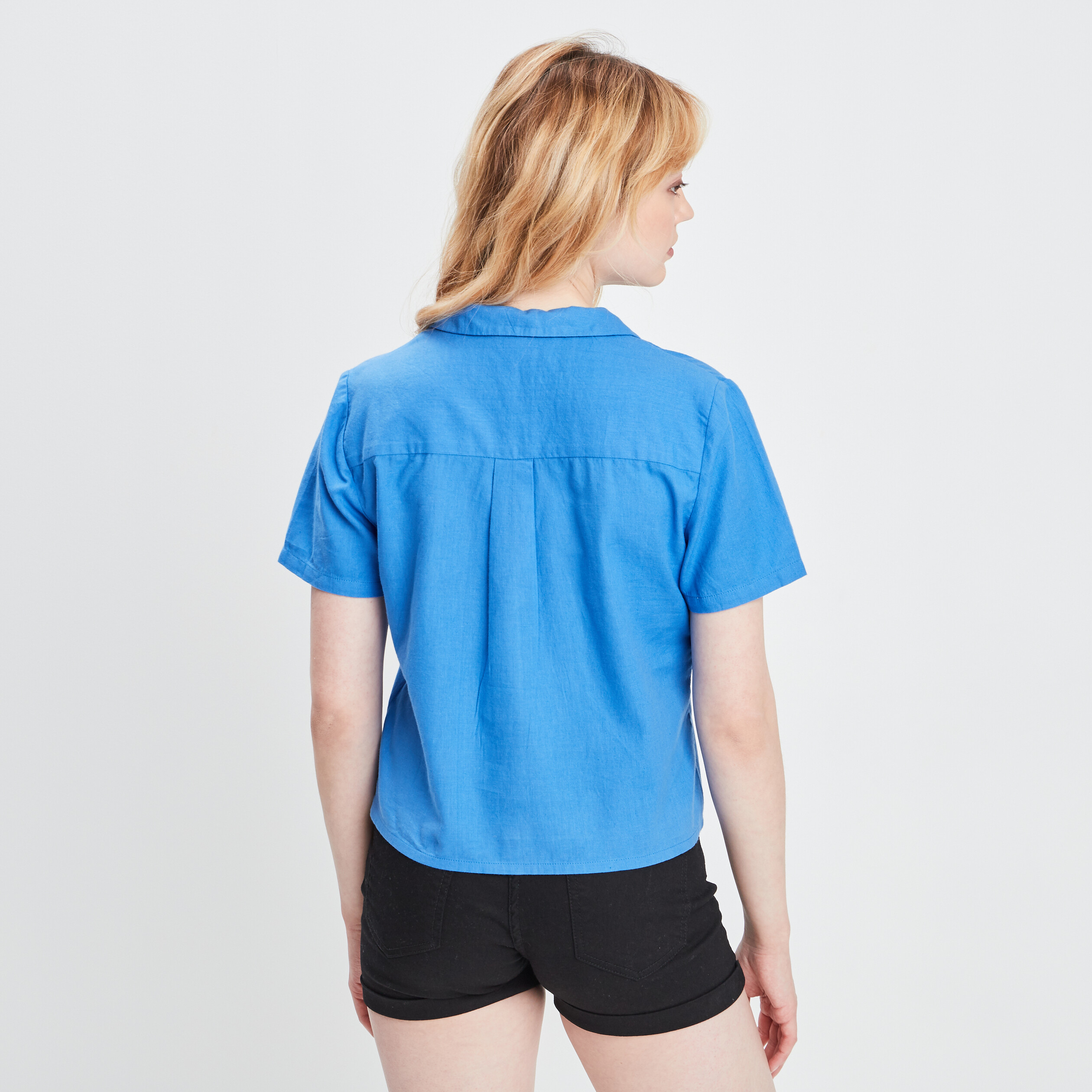 Chemise cropped coton bleu electrique femme | La Halle