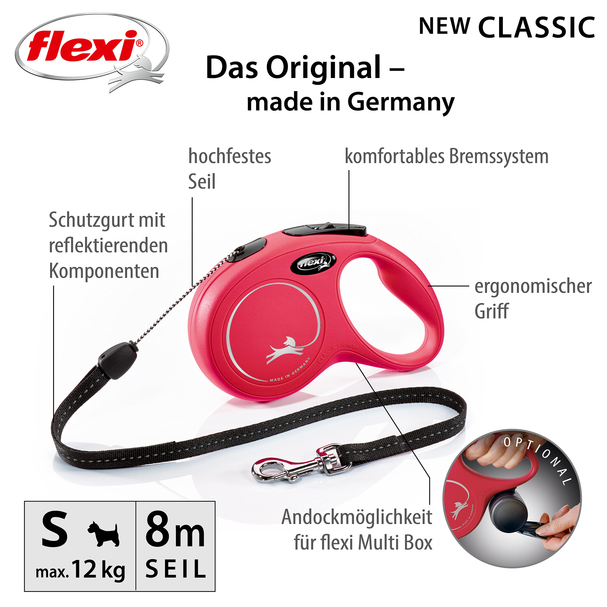 Flexi Hundeleinen Flexi New Classic Seil rot S, 8 m, 12 kg