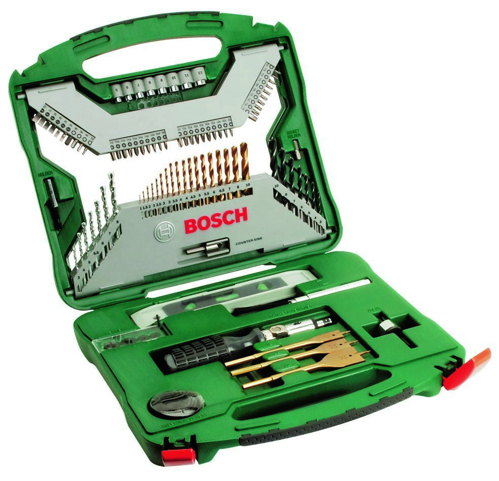 Bosch Green Accessories 2607019330 Valigetta porta accessori X-line 100-dlg con punte da trapano, inserti, chiavi a bussola e seghe a tazza di vario tipo.