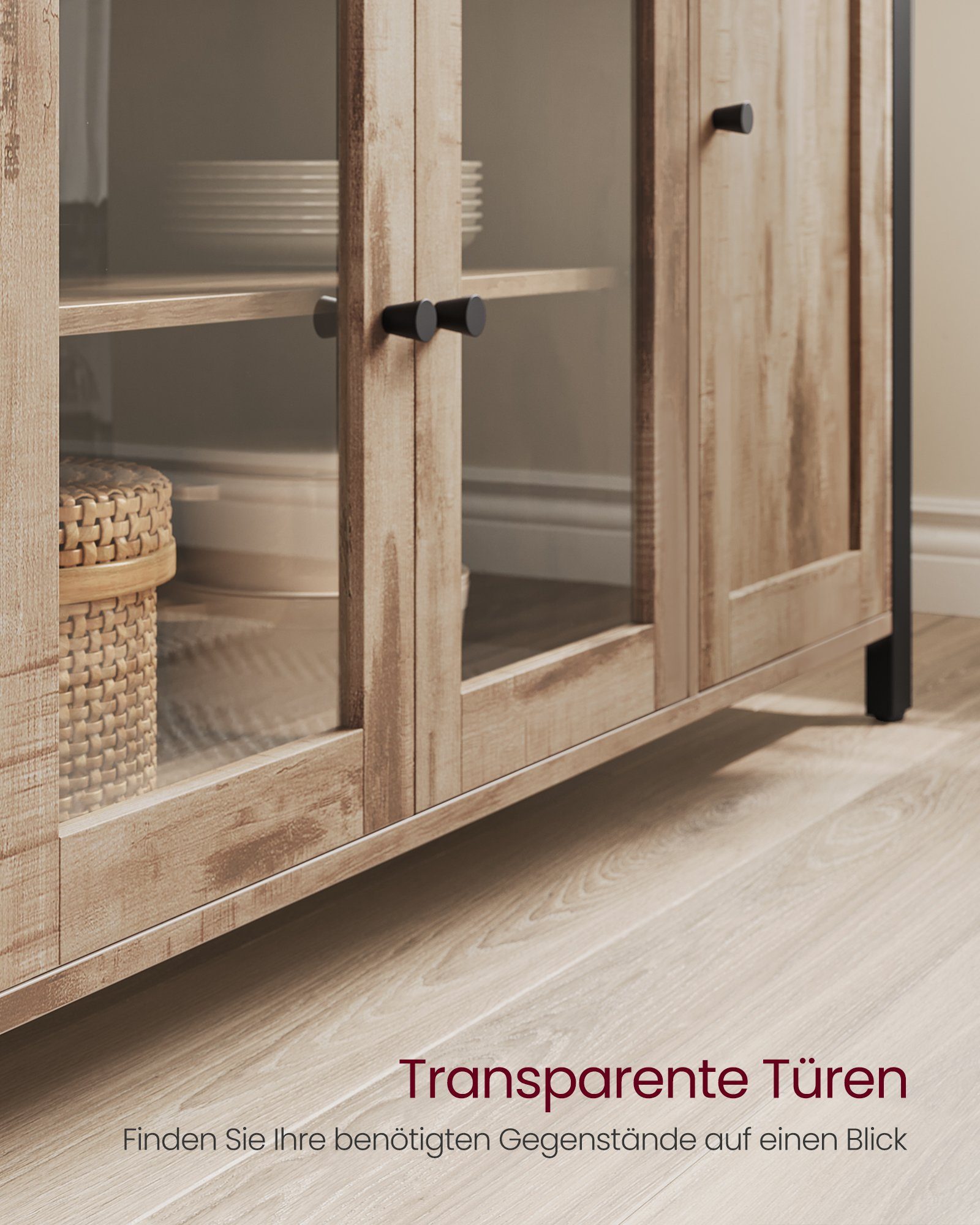 VASAGLE Sideboard Küchenschrank, Kommode, 110 x 33 x 75 cm, mit 3 Türen