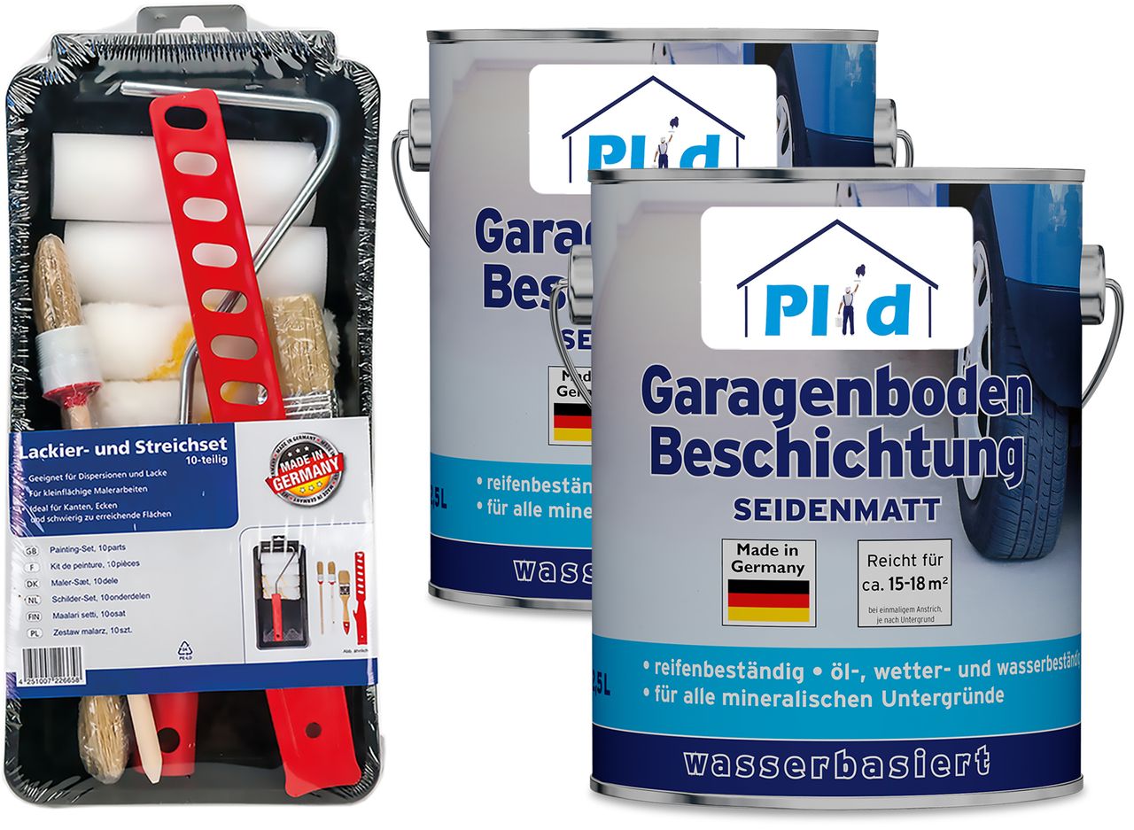 Plid Premium Garagenbodenbeschichtung Bodenbeschichtung Bodenfarbe Set Silbergrau