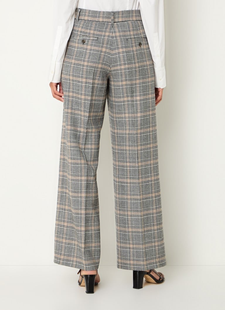 MaxMara Katana high-waist wide-fit trousers in virgin wool with houndstooth pattern