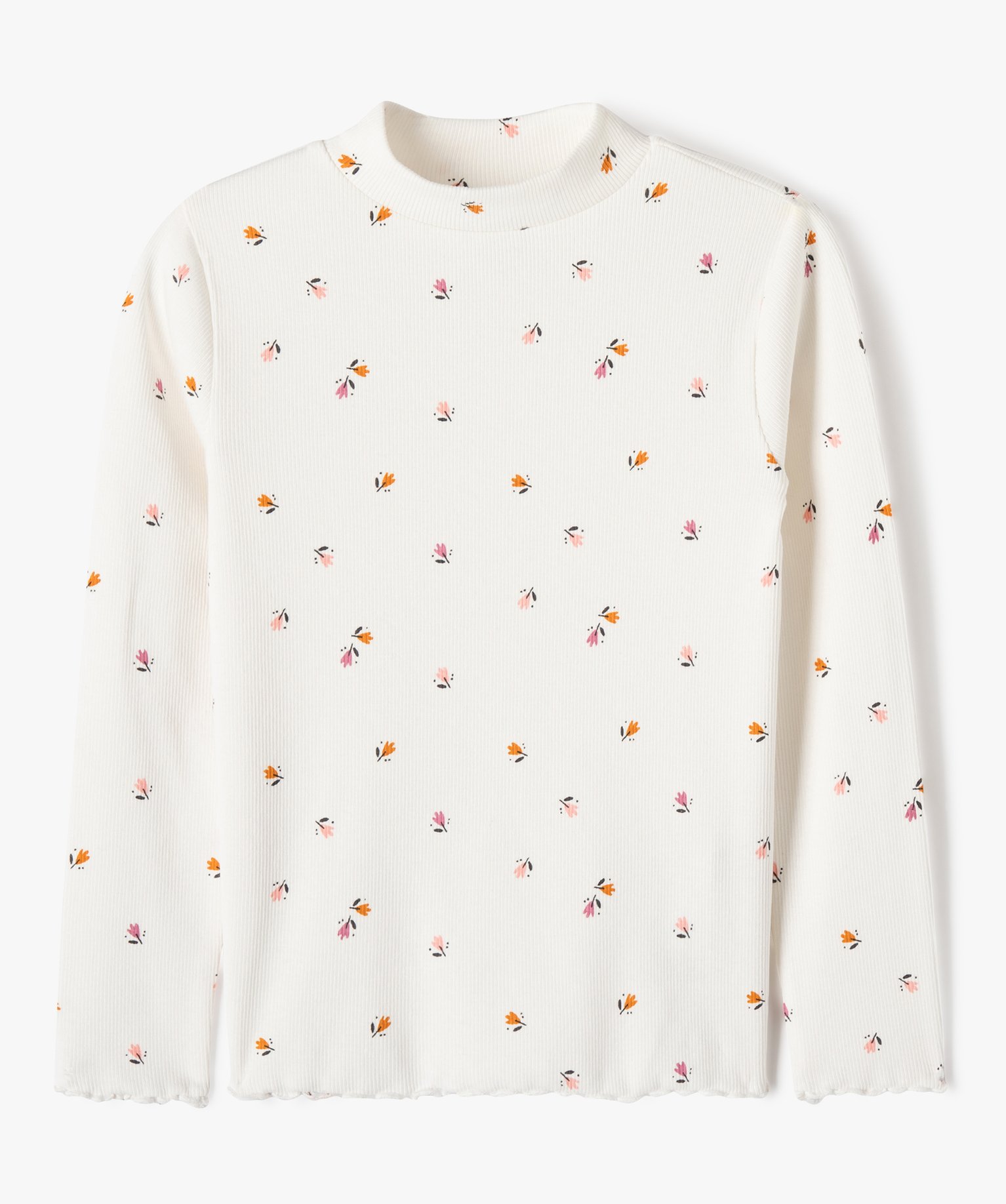 Tee-shirt à manches longues à motifs fleuris fille ecru | GEMO