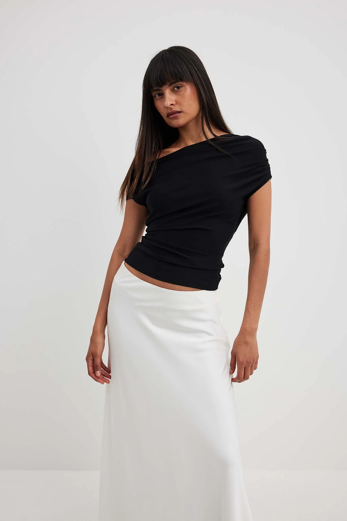 Einseitig schulterfreies Jersey-Top