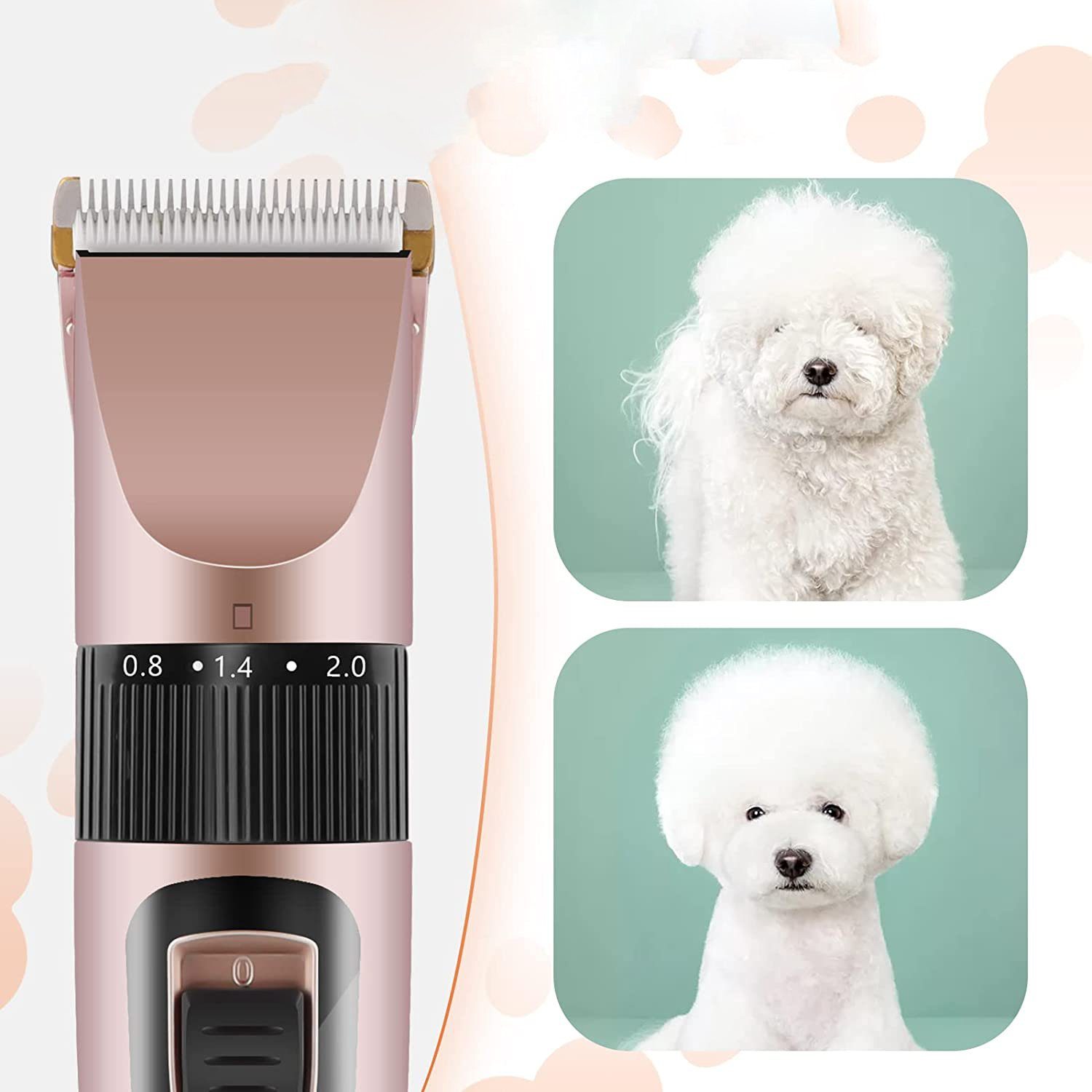 KINSI Hundeschermaschine Hundeschermaschine 1500 mAh,Geringes Rauschen,USB-Aufladung,Roségold