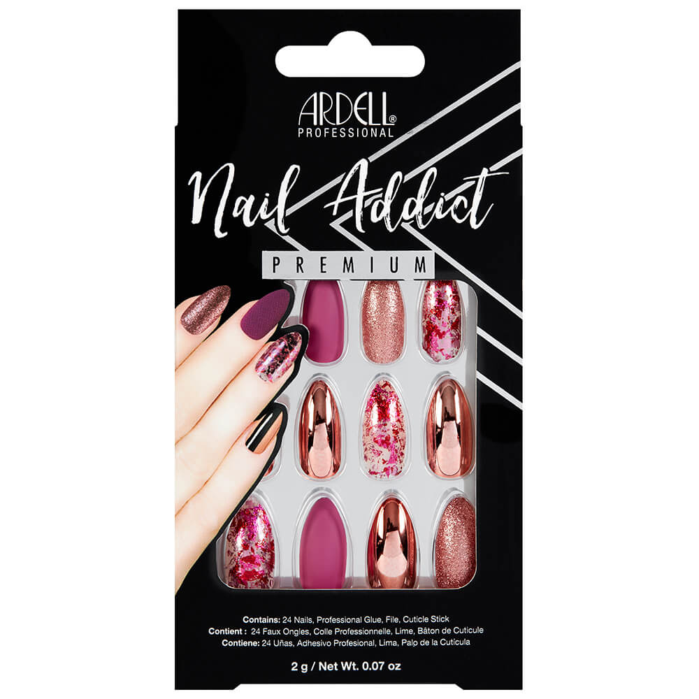 Ardell Nail Addict Chrome Pink Foil Faux-ongles prêt à poser Ardell avec accessoires