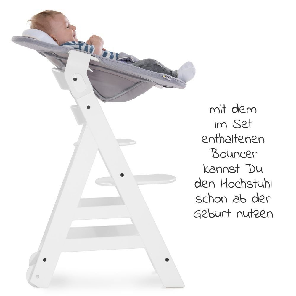 Hauck Hochstuhl Beta Plus White Newborn Set (Set, 5 St), Babystuhl ab Geburt inkl. Aufsatz für Neugeborene, Tisch, Sitzauflage