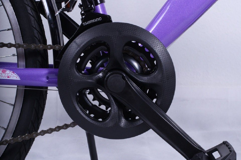 Talson Kinderfahrrad 24 Zoll Cityrad, 21 Gang Shimano, Kettenschaltung, mit Beleuchtung nach StVZO und Gepäckträger Lila
