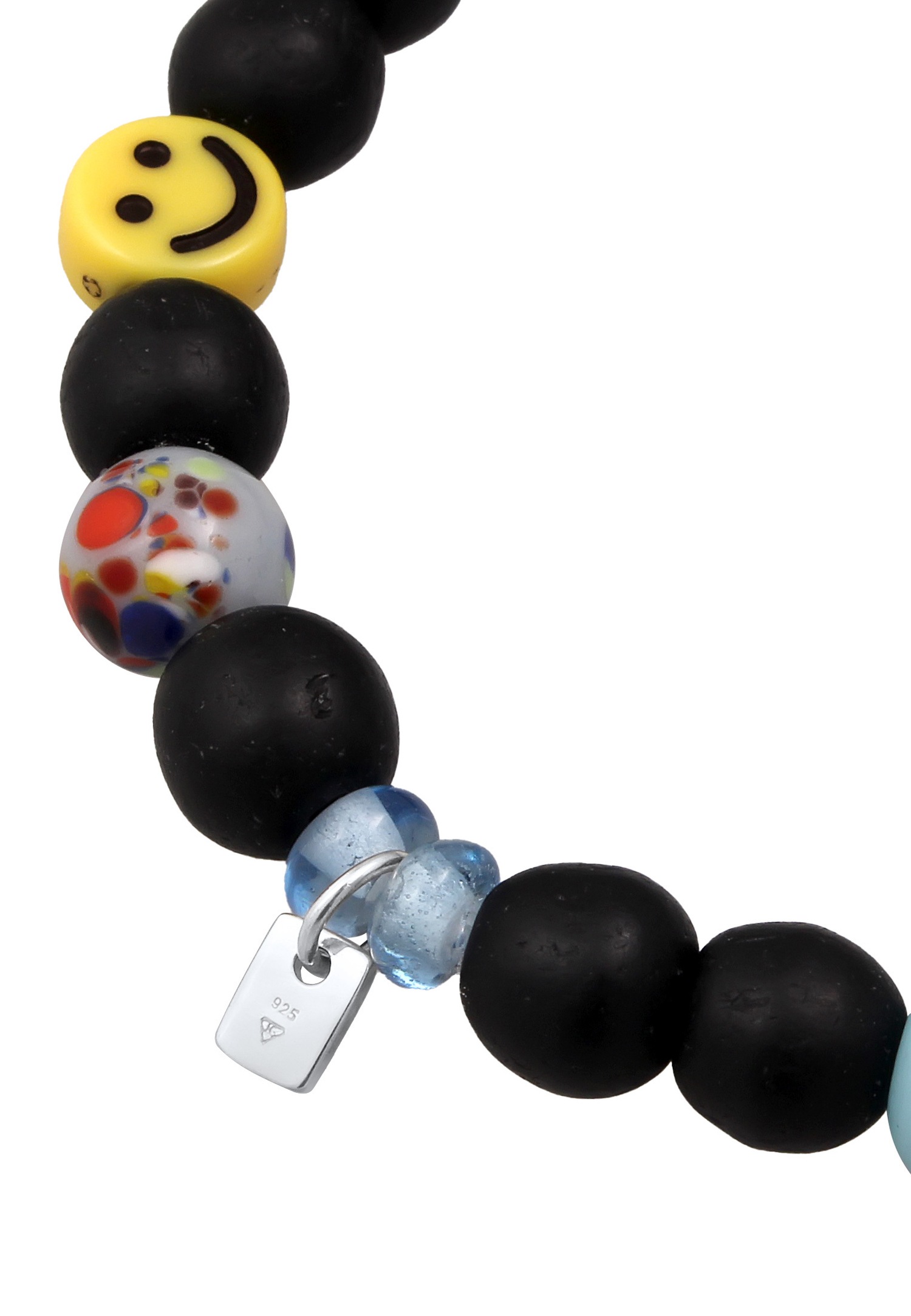 KUZZOI Brățară Kuzzoi pentru bărbați cu semn de ochi rău, mărgele de sticlă, argint 925, negru, 19 cm