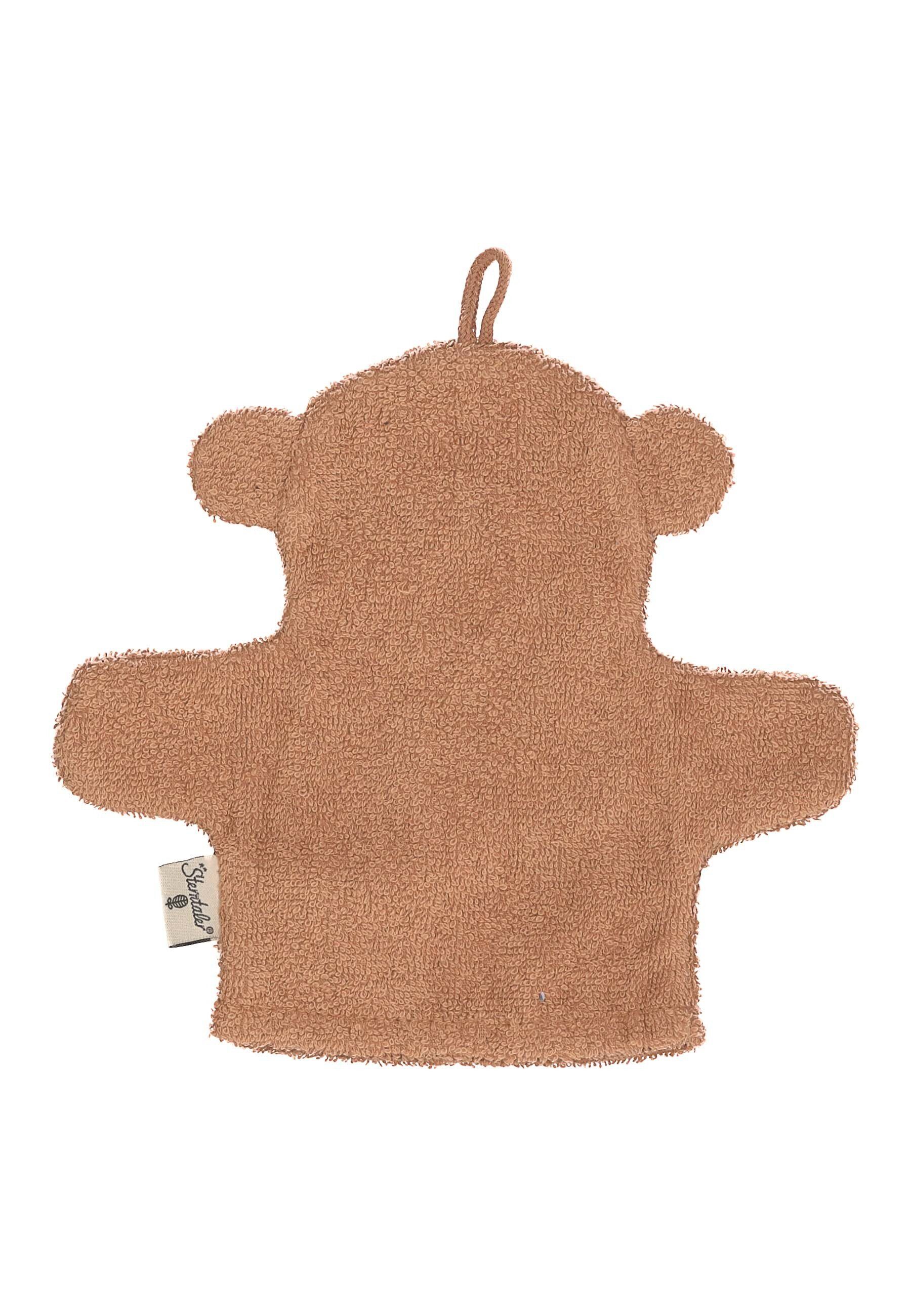 Sterntaler® Waschhandschuh GOTS Spiel-Waschhandschuh Otti (Stay true to nature, 1-tlg), Waschhandschuh - Nachhaltiger Spiel-Waschhandschuh Otter Otti aus Frottee - 2 in 1 Baby Waschlappen Otter in Braun, 21x23 cm - Seiftuch gemustert
