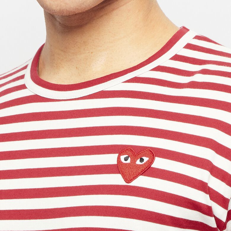 Comme des Garcons Play Play Red Heart Striped Long Sleeve T-Shirt red/white