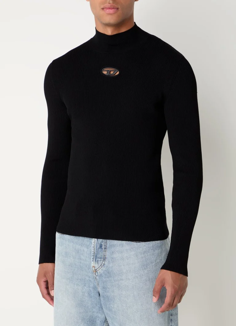 Diesel K-Zackary rib knitted turtleneck with logo and cut-out detail
