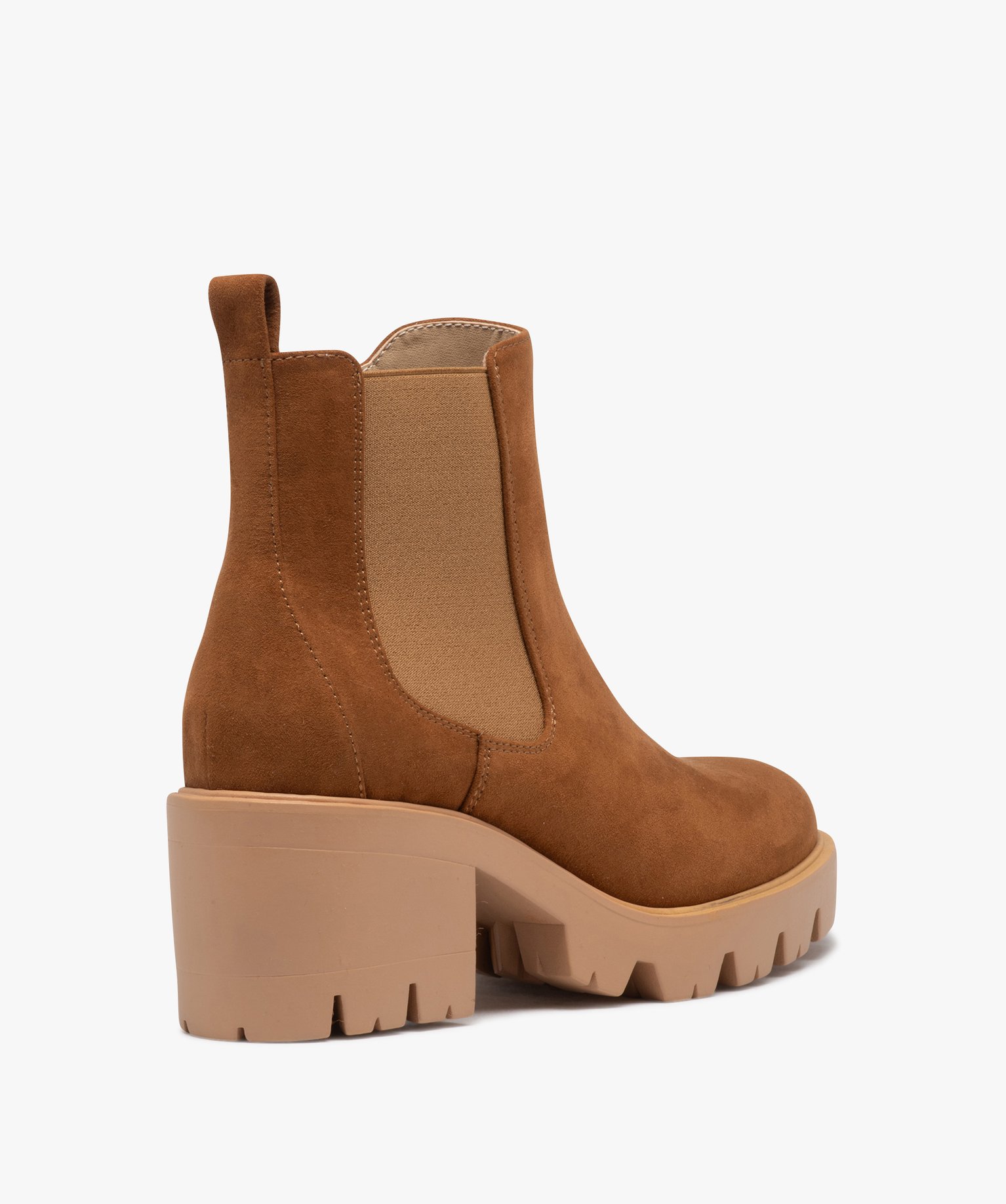Boots femme à talon large en suédine unie avec semelle cra... camel | GEMO