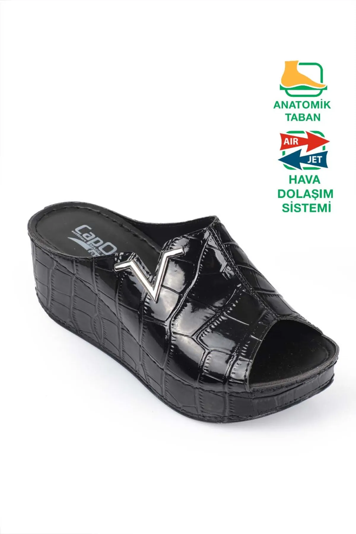 Capone Outfitters  Capone 6145 Schwarze Plateau-Hausschuhe mit V-Schnalle für Damen